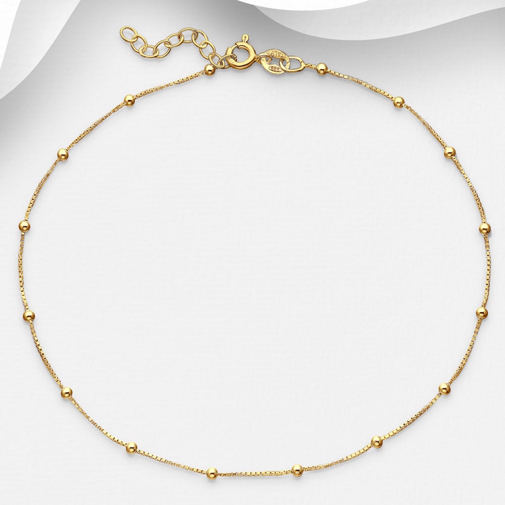 John Greed Signature Gold Plated Box Chain & Ball Anklet