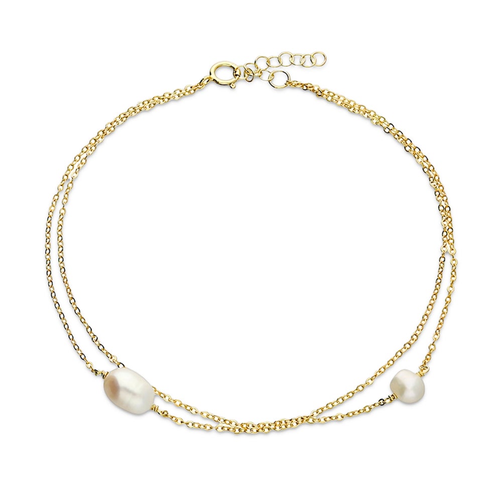John Greed Signature Gold Plated Double Freshwater Pearl Chain Anklet