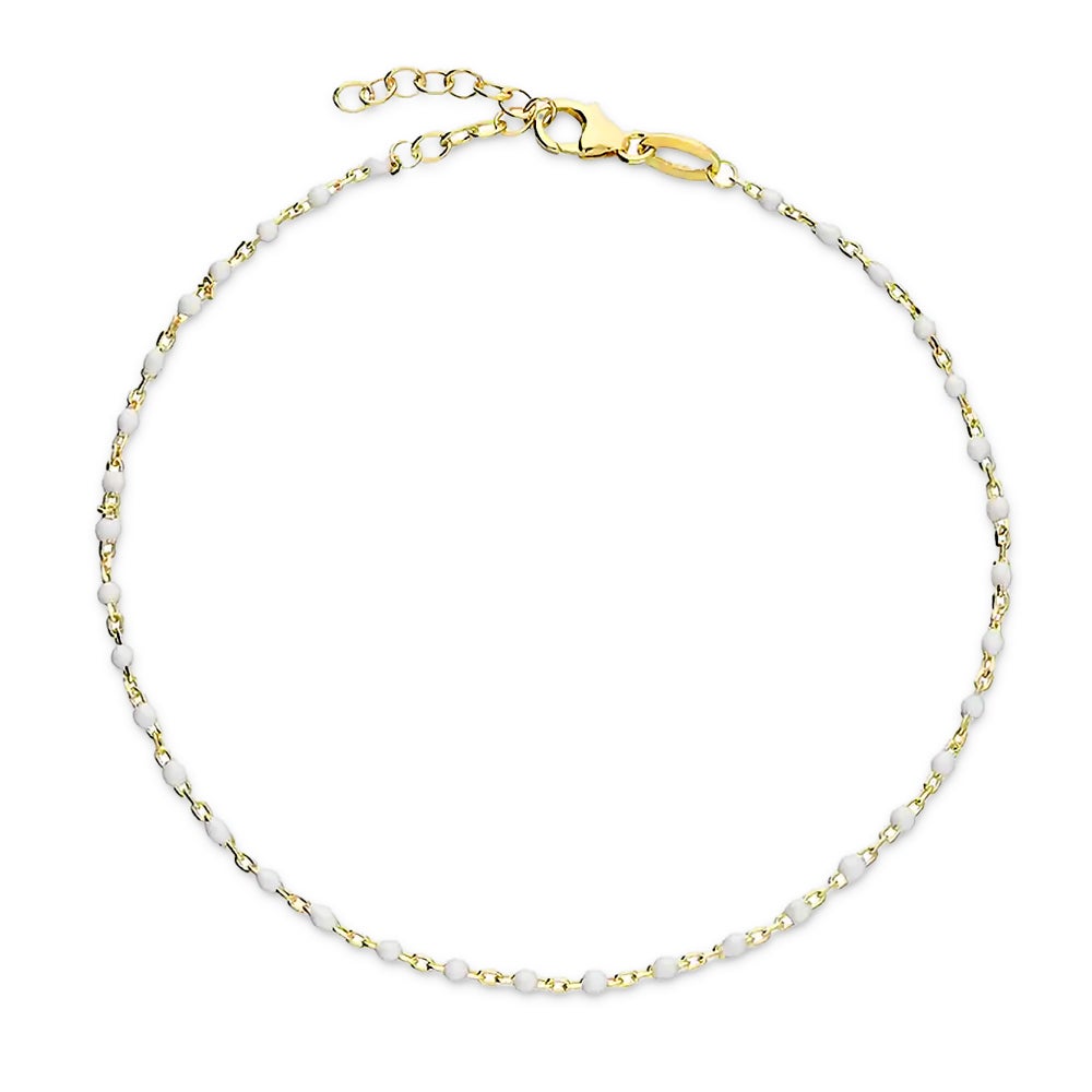 John Greed Signature Gold Plated White Enamel Bead Anklet