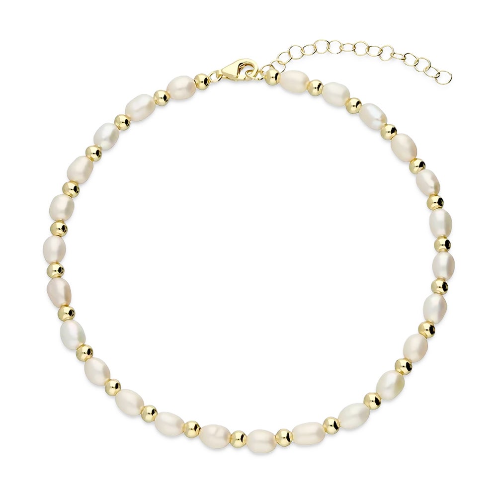 John Greed Signature Gold Plated Freshwater Pearl & Bead Alternate Anklet