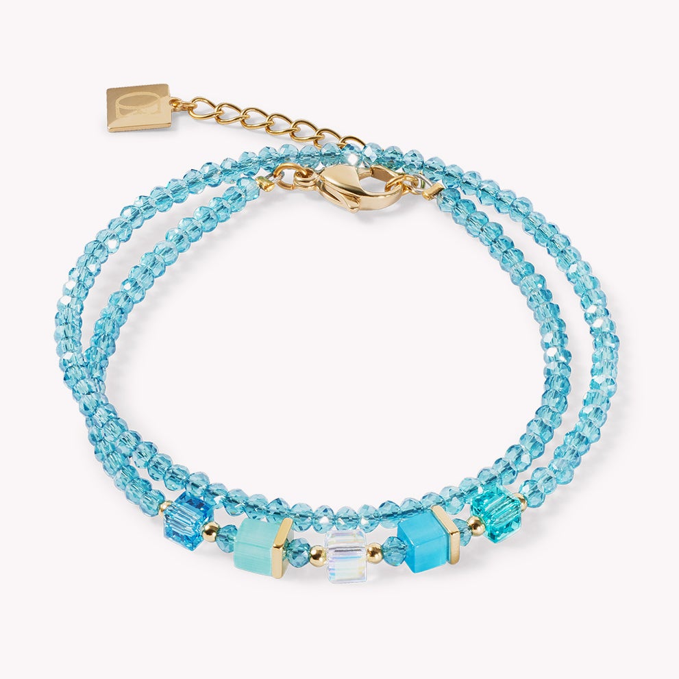 Coeur De Lion Elegance Crystals Wrap Bracelet Gold Plated Turquoise