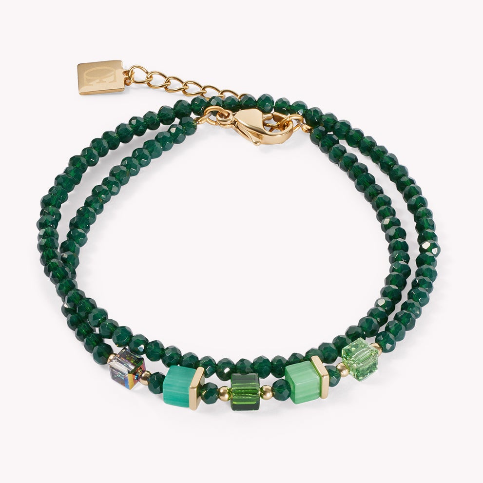 Coeur De Lion Elegance Crystals Wrap Bracelet Gold Plated Green