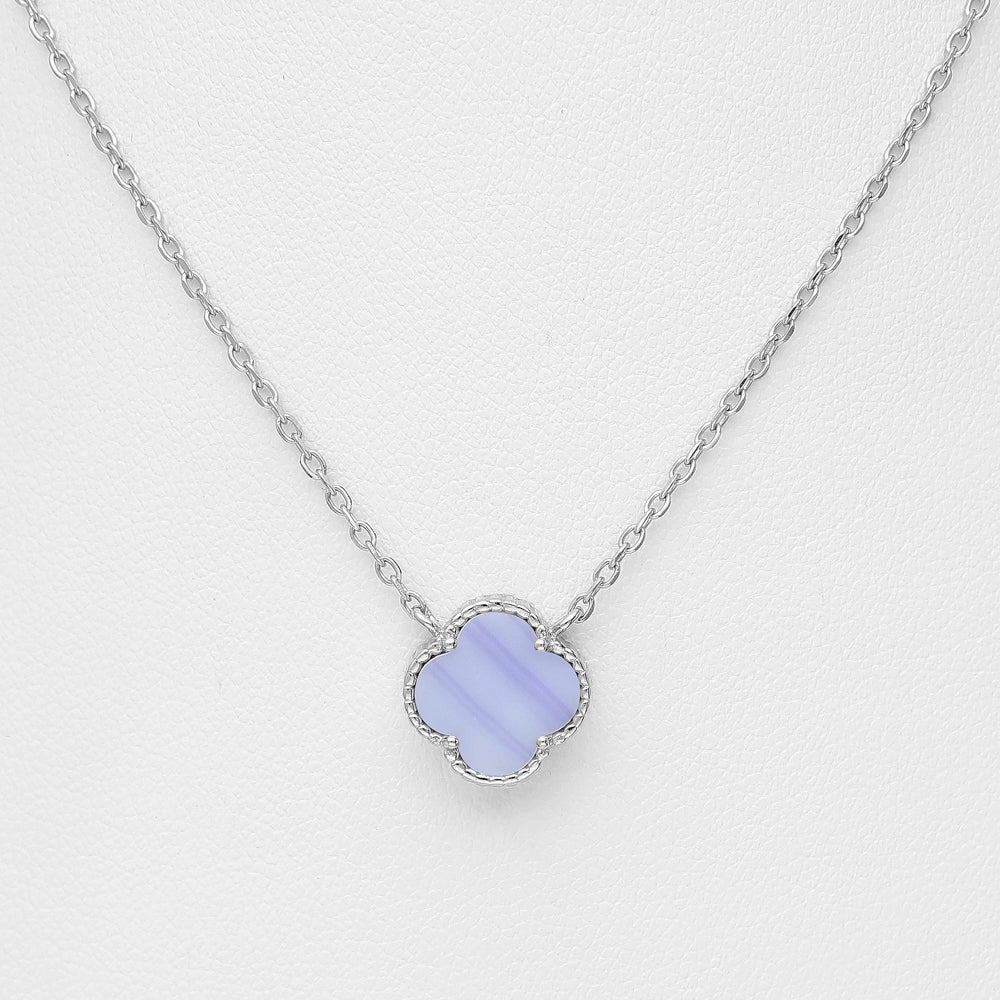 John Greed Signature Silver Single Clover Violet Resin Necklace