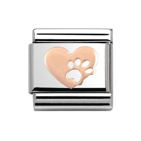 Classic Rose Gold Heart with Paw Print Charm