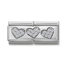Classic Silver Three Hearts Double Charm