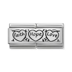 Classic Silver Faith, Hope & Love Double Charm