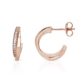 Signature Rose Gold Plated Silver CZ Entwined Hoop Earrings