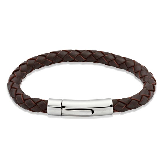 Brown Leather Bracelet with Stainless Steel Clasp
