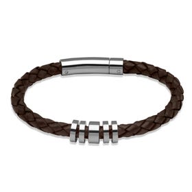 Dark Brown Leather Bracelet with Steel Elements