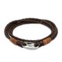Brown Leather Multi-Strand Steel Clasp Bracelet