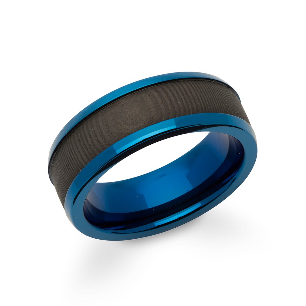 Unique & Co Steel Ring with Carbon Fibre & Blue Outer Edge