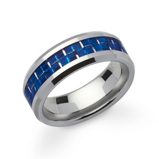 Tungsten Carbide 8mm Ring with Blue Carbon Fibre