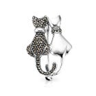 Marcasite Double Cat Silver Brooch