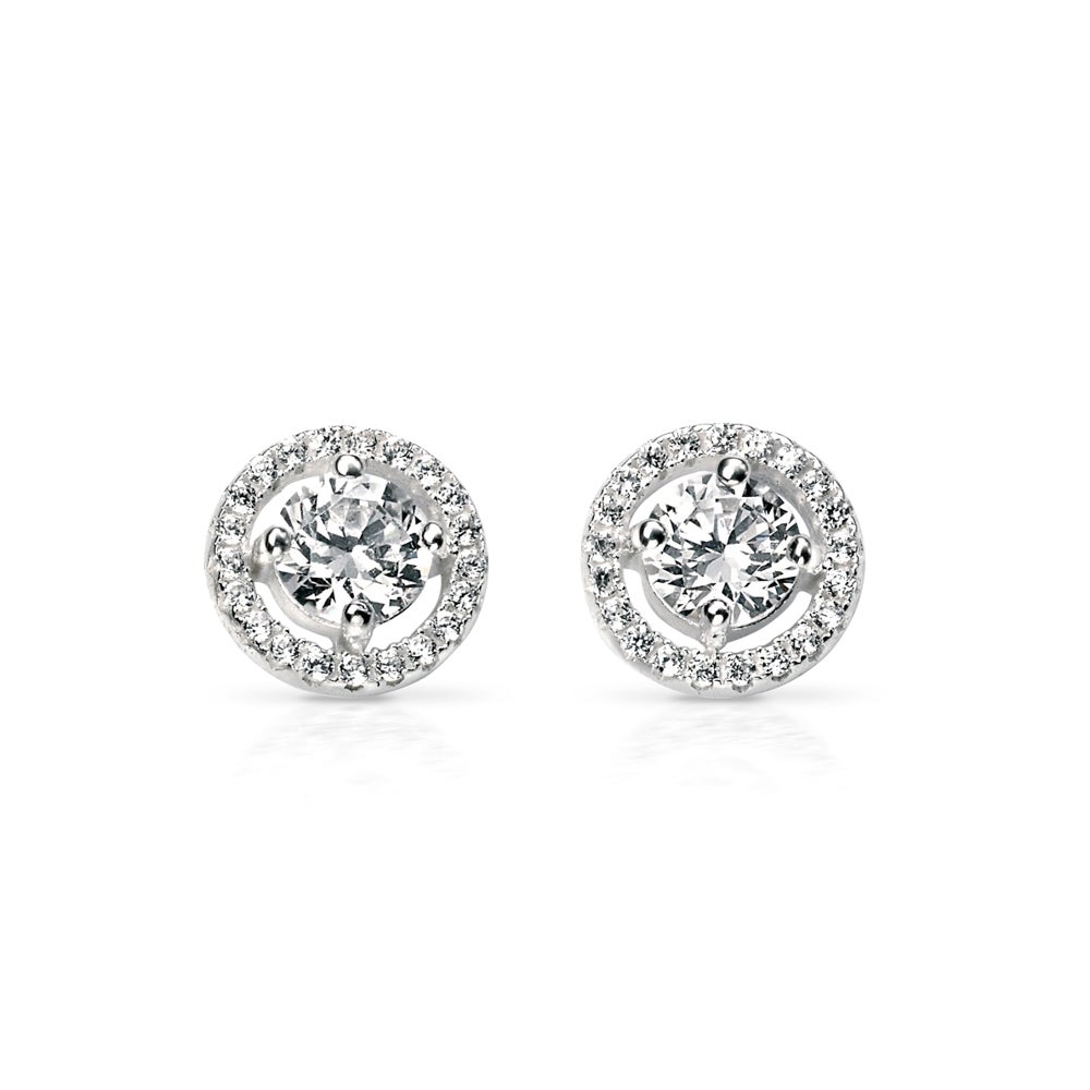 John Greed Signature Silver Brilliant Cut CZ Halo Stud Earrings