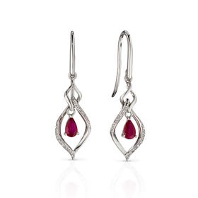 9ct White Gold Ruby & Diamond Open Marquise Earrings