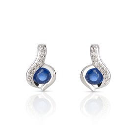 9ct White Gold Sapphire & Diamond Swirl Earrings