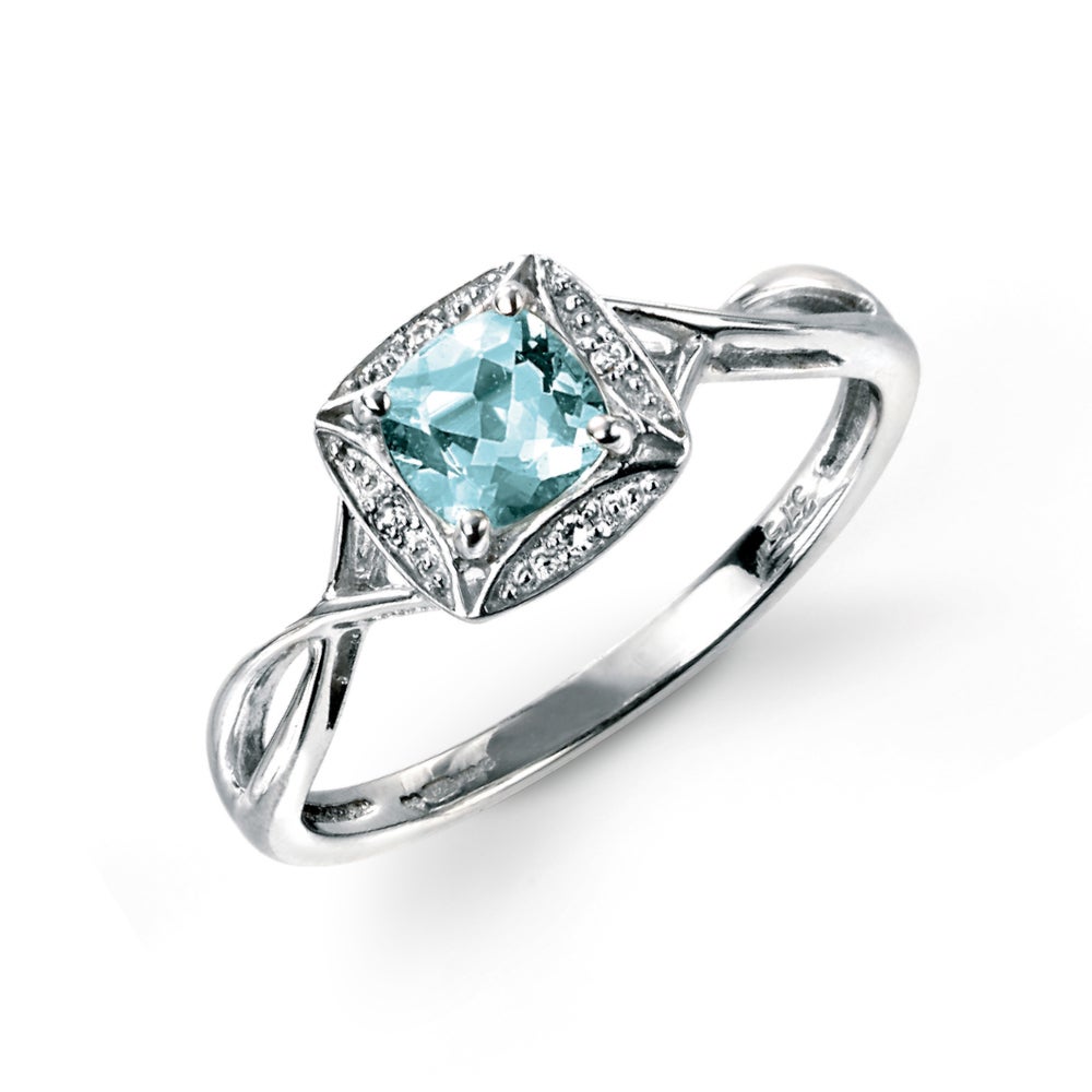 Fine Jewellery by John Greed 9ct White Gold Aquamarine & Diamond Twist Ring