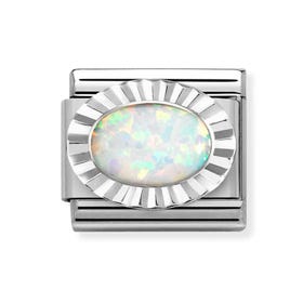 Classic Silver Faceted Edge White Opal Charm