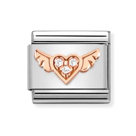 Classic Rose Gold & CZ Winged Heart Charm