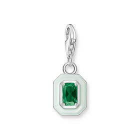Silver Pastel & Emerald Green Octagon Charm