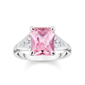 Silver & CZ Octagon Cut Pink Stone Ring