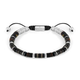 Instinct Style Stainless Steel Black & Brown Jasper Cord Bracelet