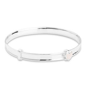 Signature Children's Silver Pink Heart Solid Expanding Bangle