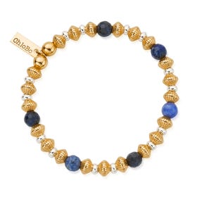 Gold Plated & Silver Corrugated Disc Sodalite Bracelet
