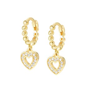 Lovecloud Gold Plated CZ Heart Hoop Earrings