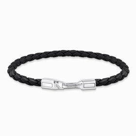 Rebel Silver Black Leather Basics Bracelet