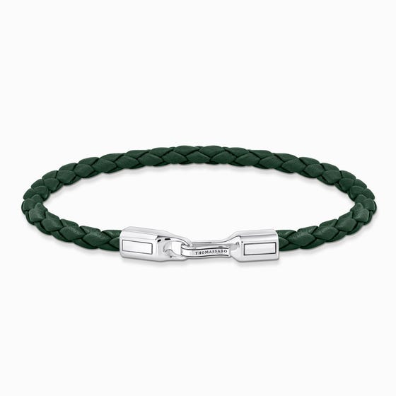 Rebel Silver Green Leather Basics Bracelet