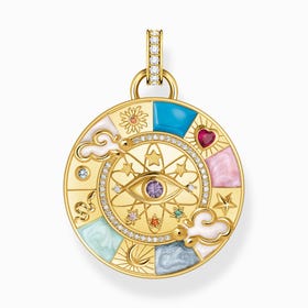 Gold Plated Colourful Wheel of Fortune Amulet Pendant
