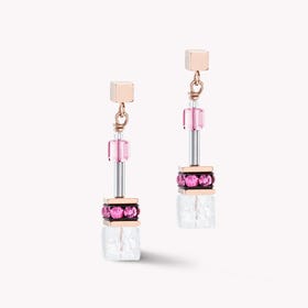 DELUXE GEOCUBE Earrings Rose Gold Rock Crystal Pink