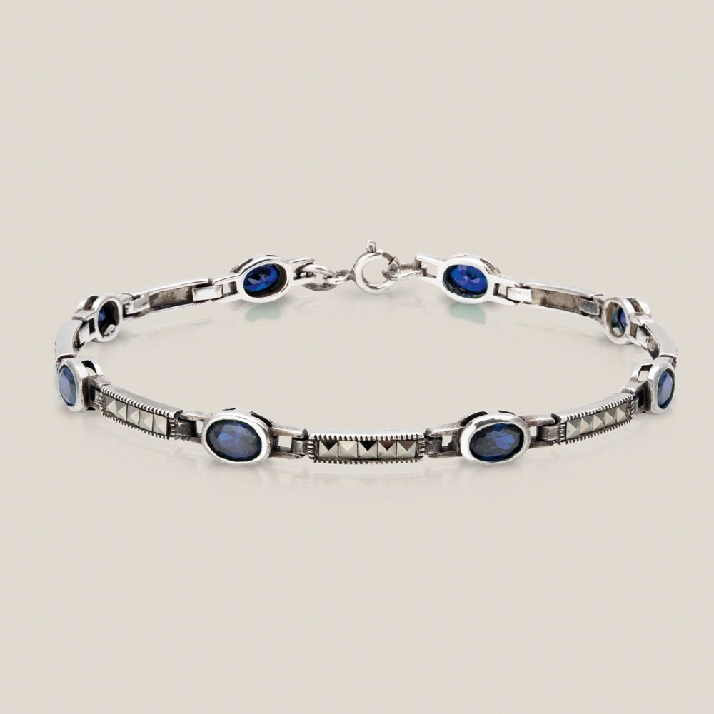 John Greed Signature Silver Marcasite & Sapphire CZ Oval Bracelet