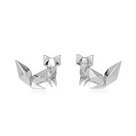 Silver Origami Fox Stud Earrings