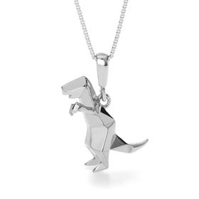 Silver Origami Dinosaur Necklace