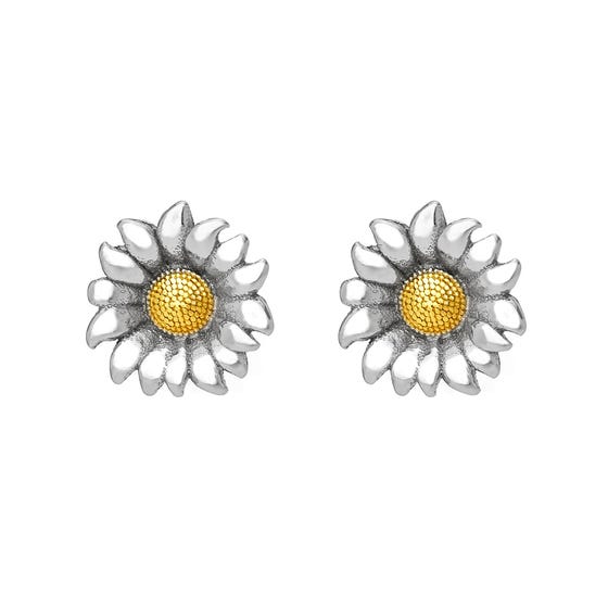 Serre Silver Sunflower Stud Earrings