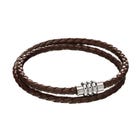 Brown Leather Double Bracelet with Magnetic Steel Clasp