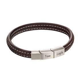 Brown Leather Plaited Bracelet with Brushed Steel Clasp