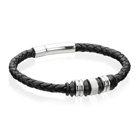 Stainless Steel with Black Plating Leather Bracelet