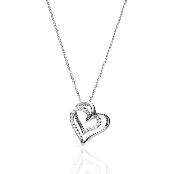 Silver Zirconia Entwined Hearts Necklace