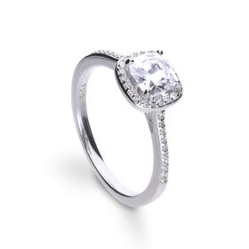 Silver Zirconia Cushion Cut Pave Ring
