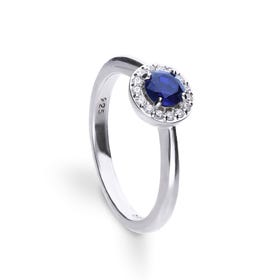 Silve White & Blue Zirconia Round Pave Ring