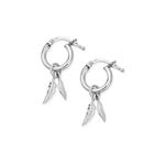 Silver Double Feather Small Hoop Earrings