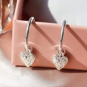 Silver Patterned Heart Hoop Earrings