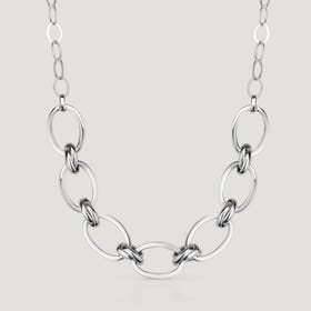 Cane Silver Large Oval & Double Link Necklace