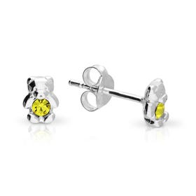 Silver November Birthstone Crystal Bear Stud Earrings