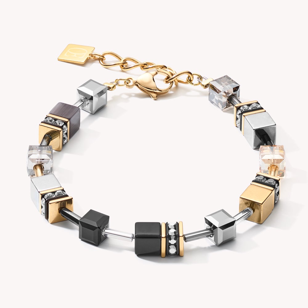 Coeur De Lion Classic GEOCUBE Bracelet Gold Plated, Grey & Black