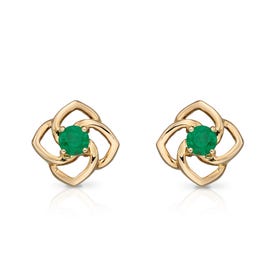 9ct Gold Emerald Flower Stud Earrings