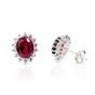 Signature Silver Oval Ruby CZ Cluster Stud Earrings